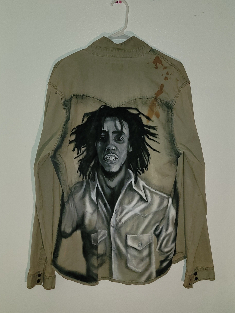 Custom Painted Buffalo David Bitton Beige Lightweight Shirt Jacket